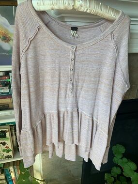 We The Free cotton blush gauze henley tunic with hi low ruffle hem